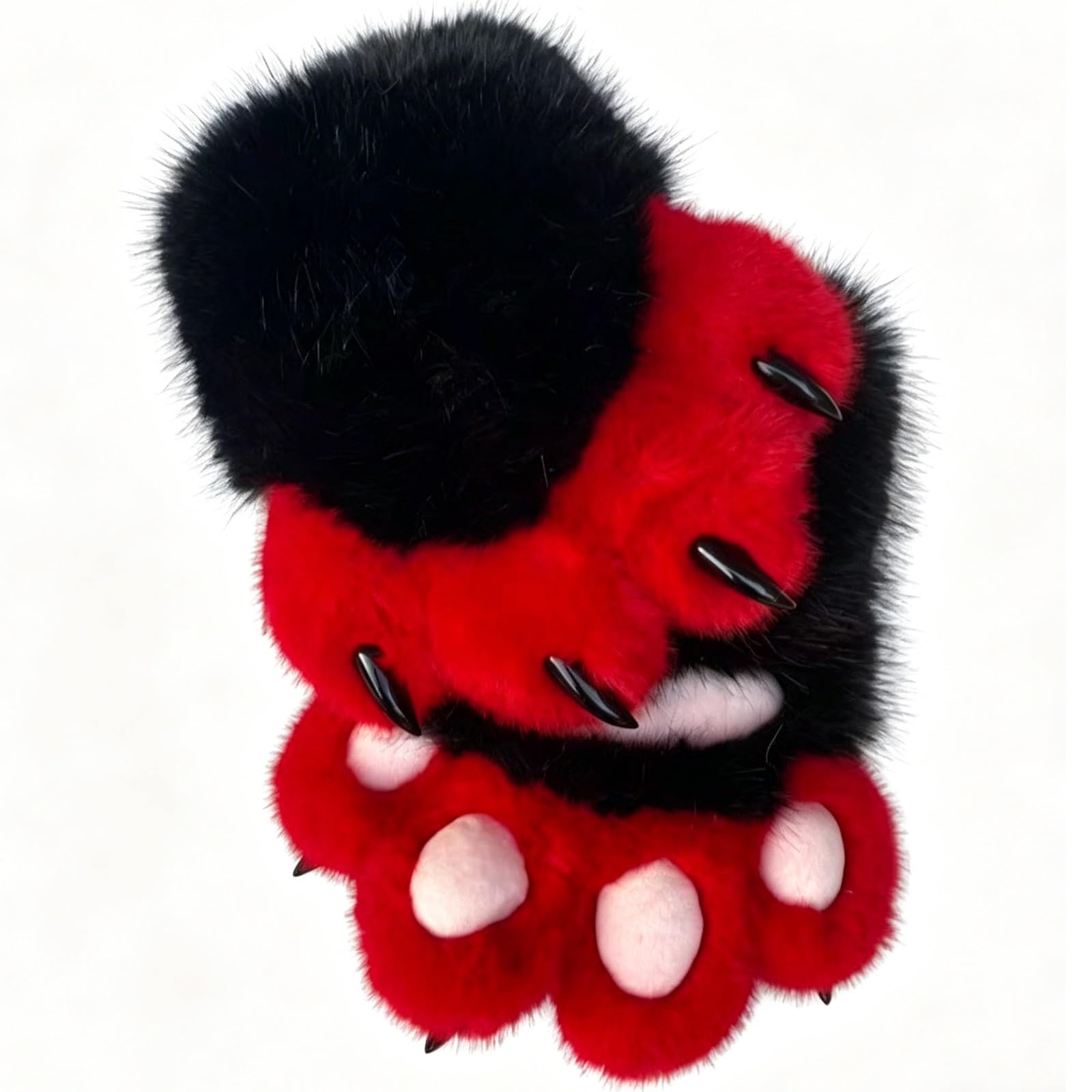 Rolamumu Fursuit Paws Furry Gloves, Soft Plush Hand Paw Gloves with Claws for Halloween Cosplay, Party, Roleplay(A)