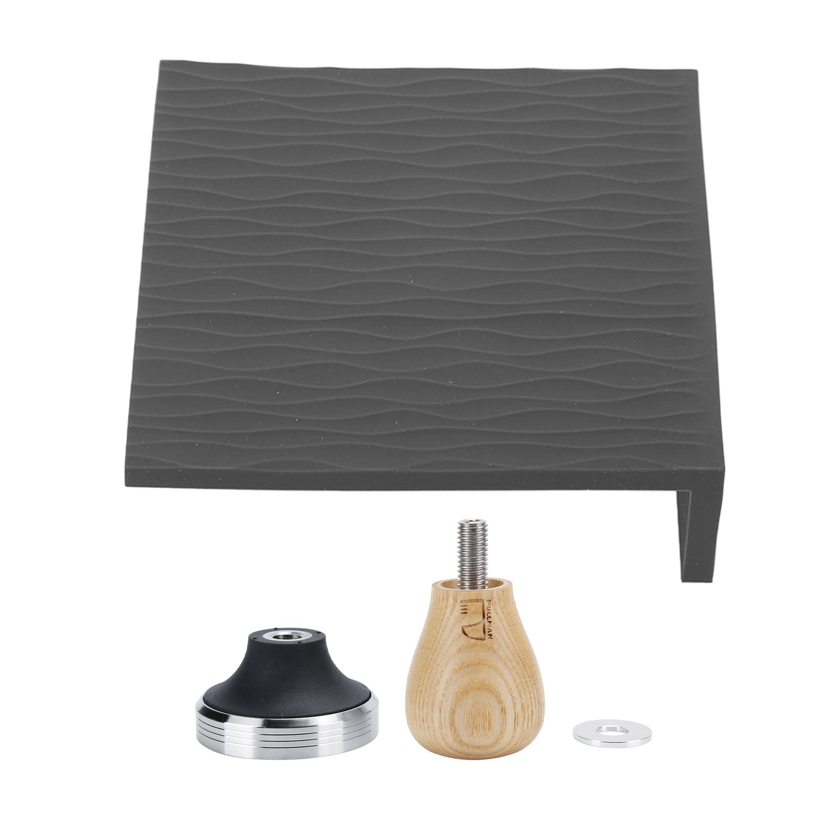 Juego de Compactador de café de 58 Mm con de Haya para Baristas Caseros, Incluye Tapete y Arandelas para Apisonar, Materiales Duraderos de Silicona y Acero Inoxidable (Negra)