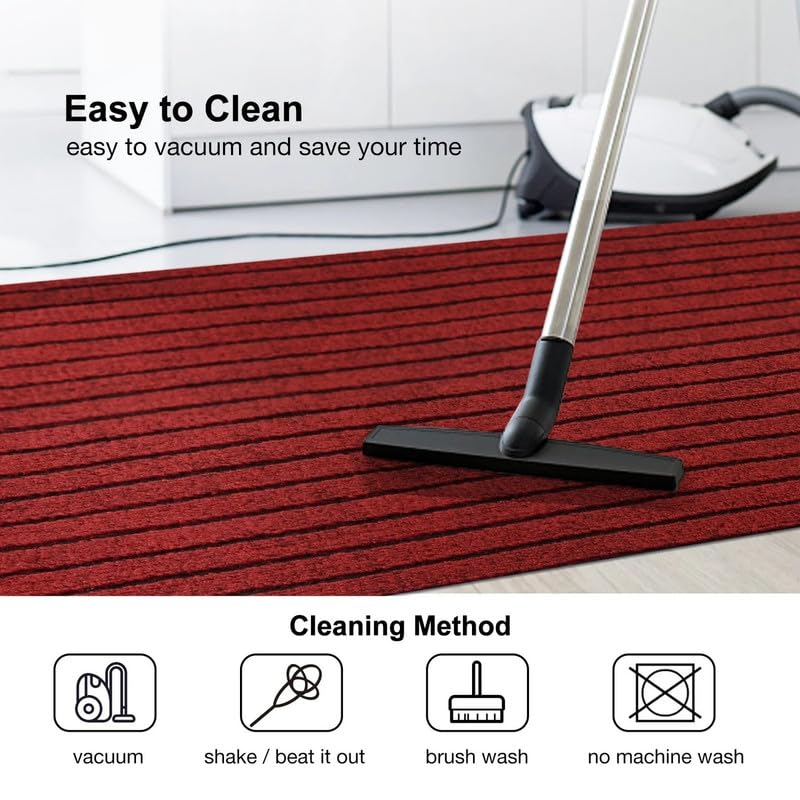 Image of TIB Anti-Slip Door Mat with PVC Rubber Backing, Water & Stain Resistant Striped Floor Mat for Home Entrance, Bathroom & Kitchen, Durable Non-Woven Surface,Easy Clean Doormat,4x7ft,Red