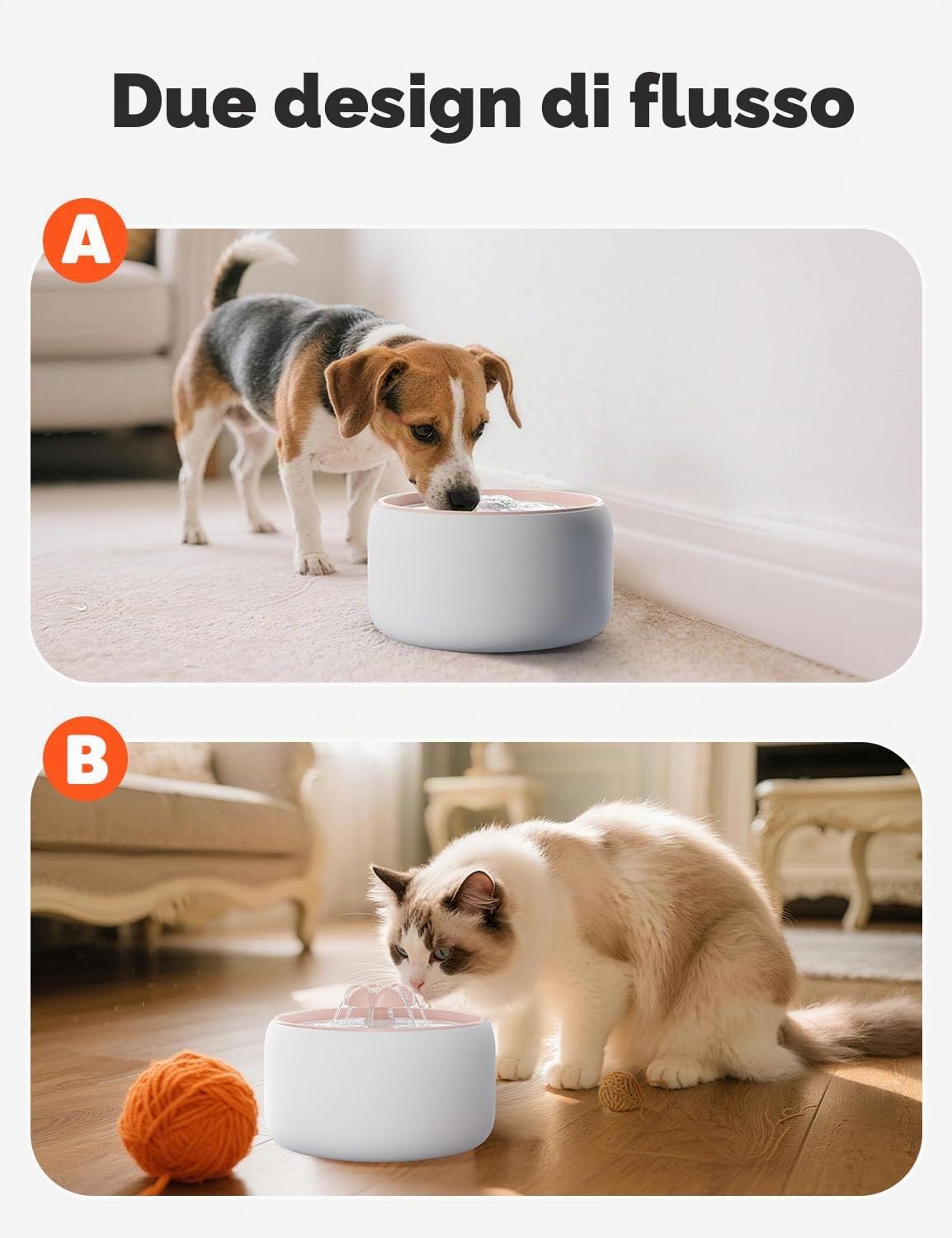 WOPET Fontana d'acqua per gatti in ceramica di alta qualità W03 Lite, fontana automatica per gatti e cani, lavabile in lavastoviglie, fontana per gatti con pompa ultra silenziosa, filtro e spugna