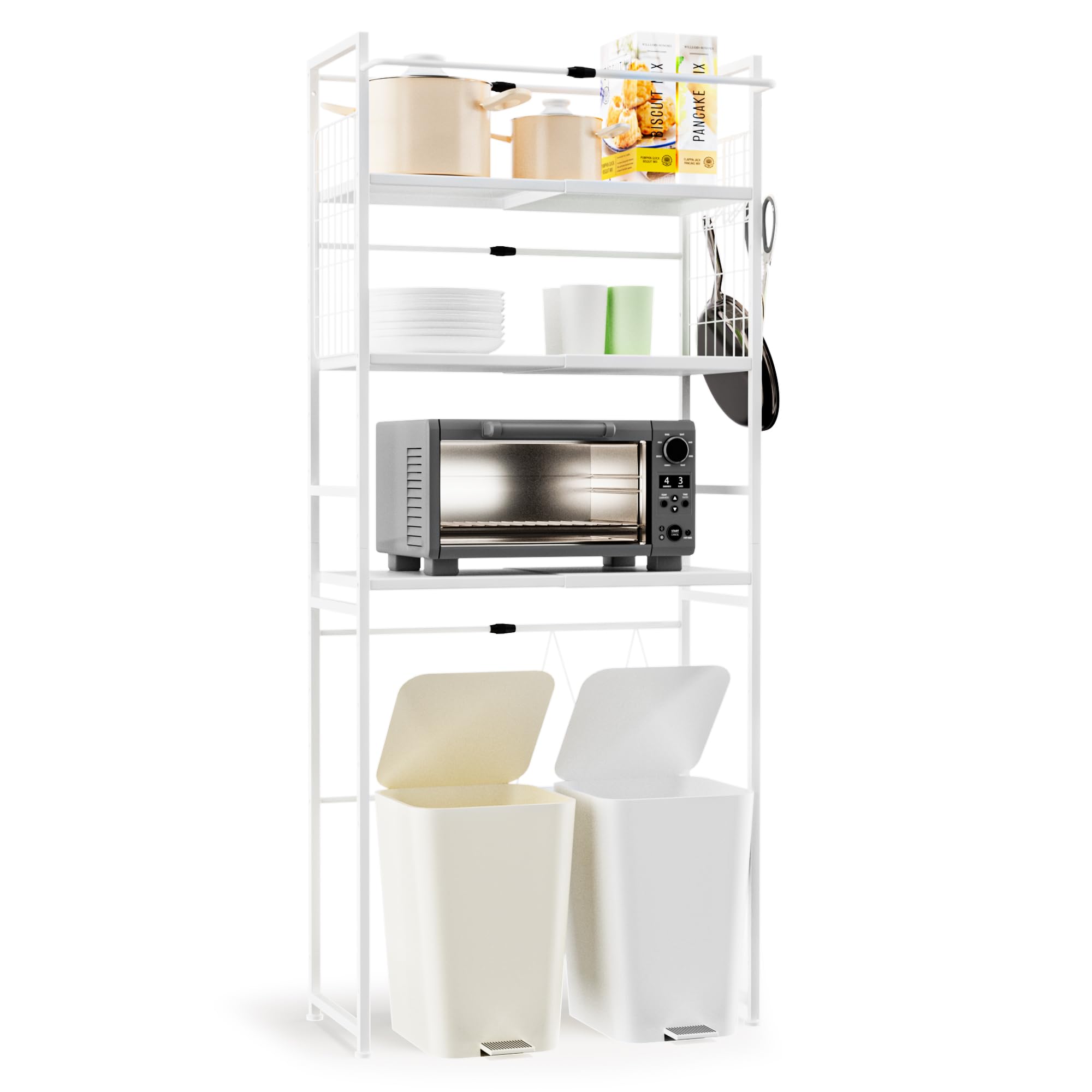 ゴミ箱上ラック キッチン棚 食器棚 ランドリー収納 Amazon.co.jp: LORAK ゴミ箱上ラック 幅56～84cm伸縮 キッチン棚 左右