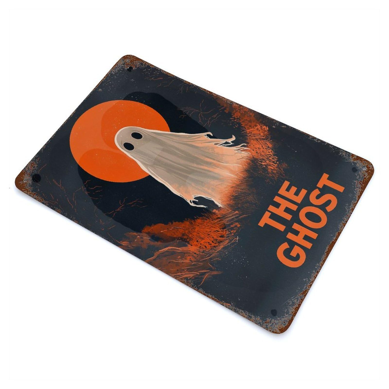 Halloween The Ghost Decorative Tin Sign 11.8"x7.9", Retro Wall Decor for Living Room, Hallway And Home Decor