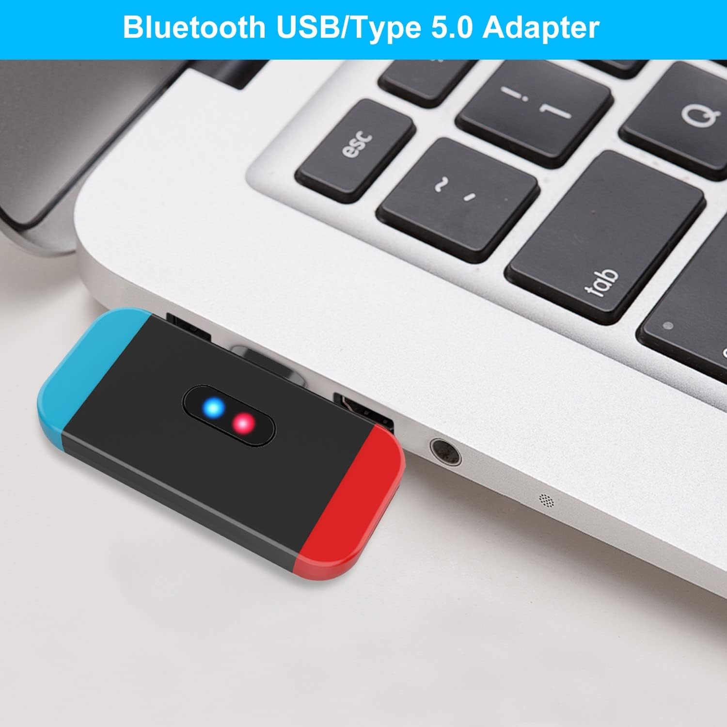 Bluetooth Transmitter Adapter for PC or Switch, Friencity Low Latency Wireless Audio Dongle w/USB C to A Converter for Nintendo Switch PC PS4 Bose Sony Headphones, in-Game Voice Chat & Dual Link