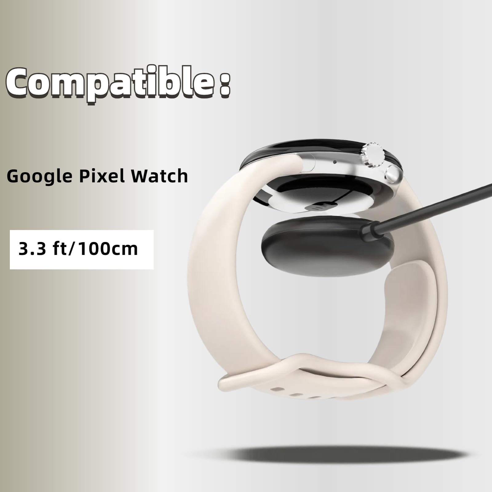 QHBAMD Charger Compatible for Google Pixel Watch, Replacement USB-A Charging Smartwatch Cable 3.3ft/1M (Black)