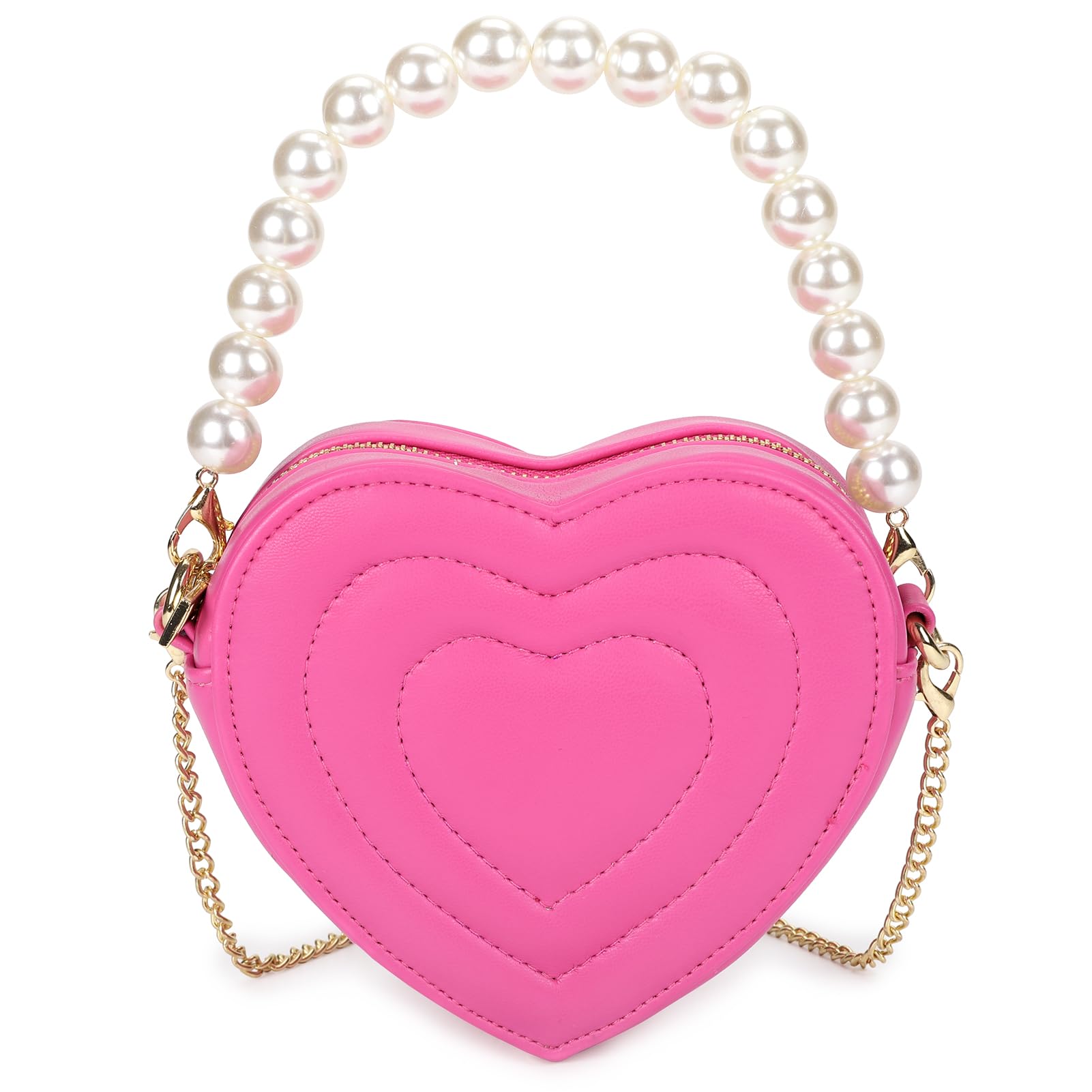 mibasiesmibasies Little Girls Purse Pearl Heart Purse Shaped Toddler Purse Age 3-8