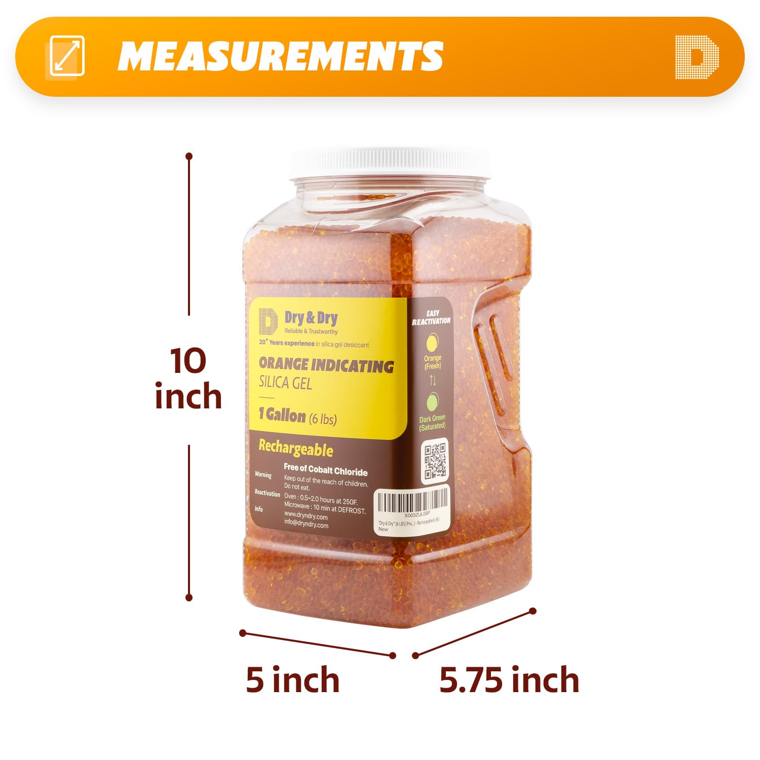 "Dry & Dry" [6 libras] Cuentas desecantes de gel de sílice indicadoras naranja premium (estándar de la industria 3-5 mm) – recargables (6 libras)