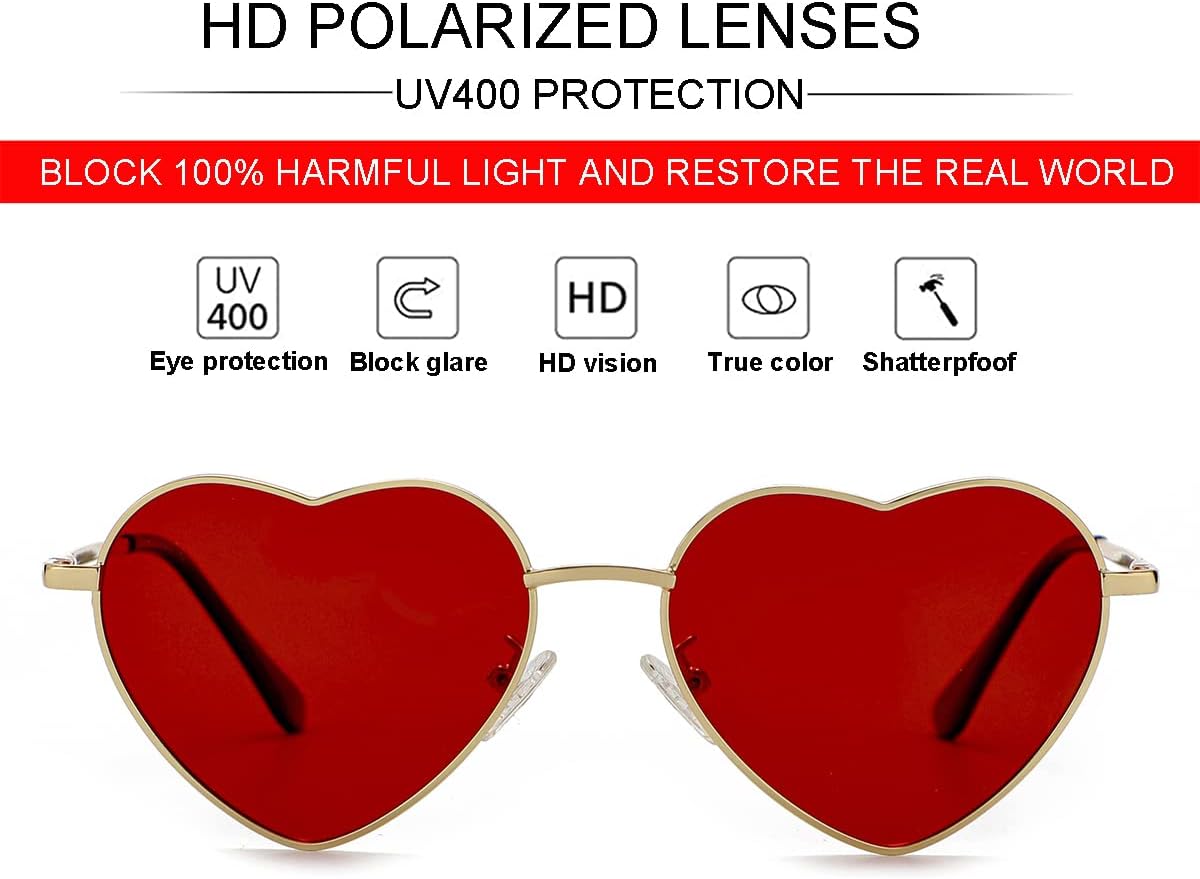 JOVAKIT Polarized Heart Sunglasses for Women Fashion Lovely Style Metal Frame UV400 Protection Lens - Image 2
