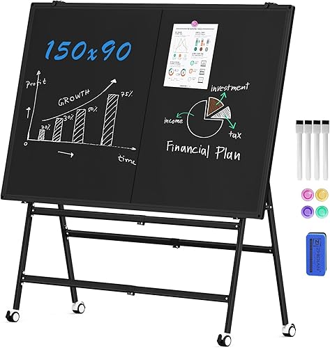Miniatura 9 de A-Frame - Soporte plegable para pizarra blanca, altura y ancho ajustable, soporte móvil con ruedas para todas las pizarras de vidrio resistente,