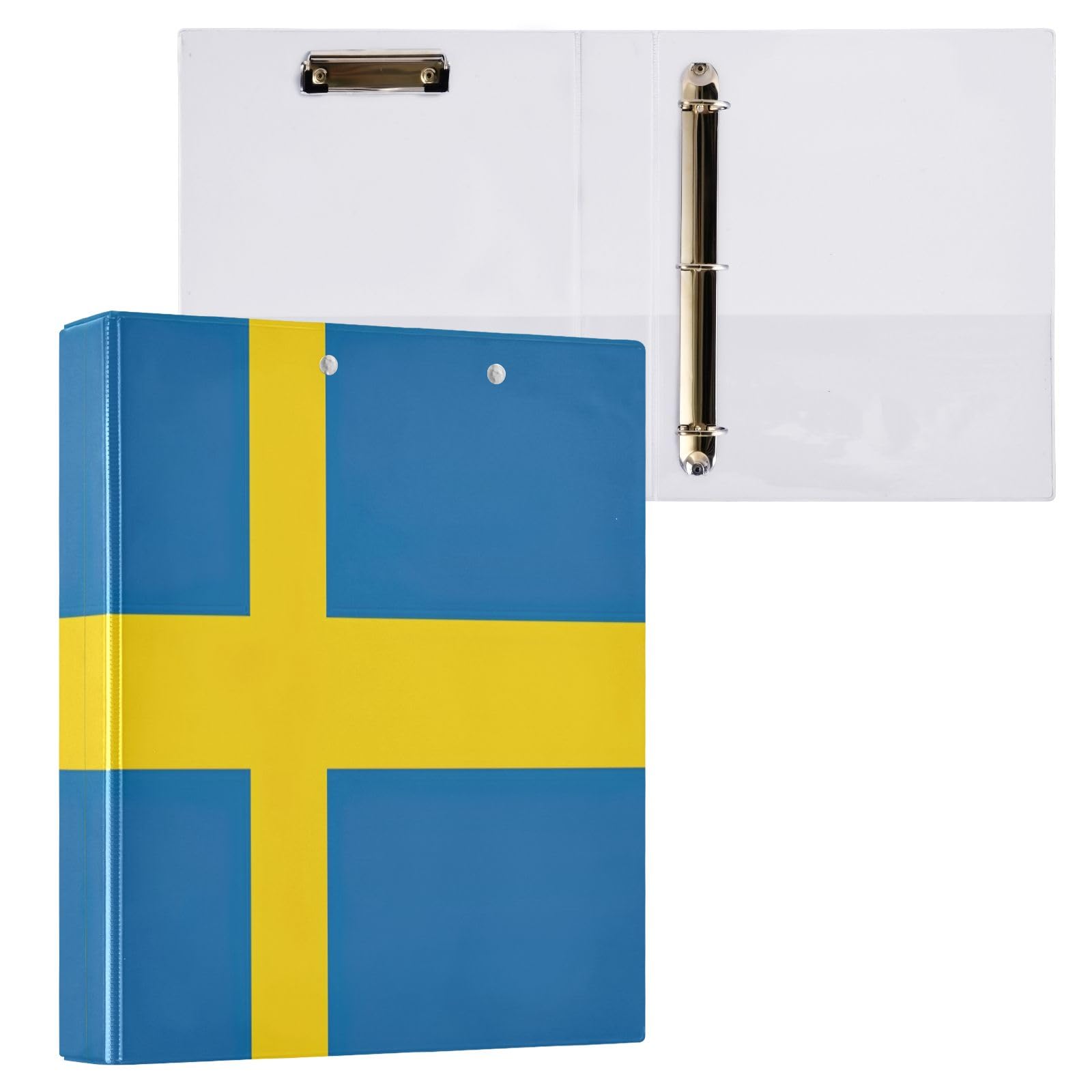 1.5 Inch Binders 3 Ring, Sweden Flag Decorative Cute Three Ring Binder Holds 200 Sheets, Basic Binder Organizer for School Office Supplies, 1 Pack