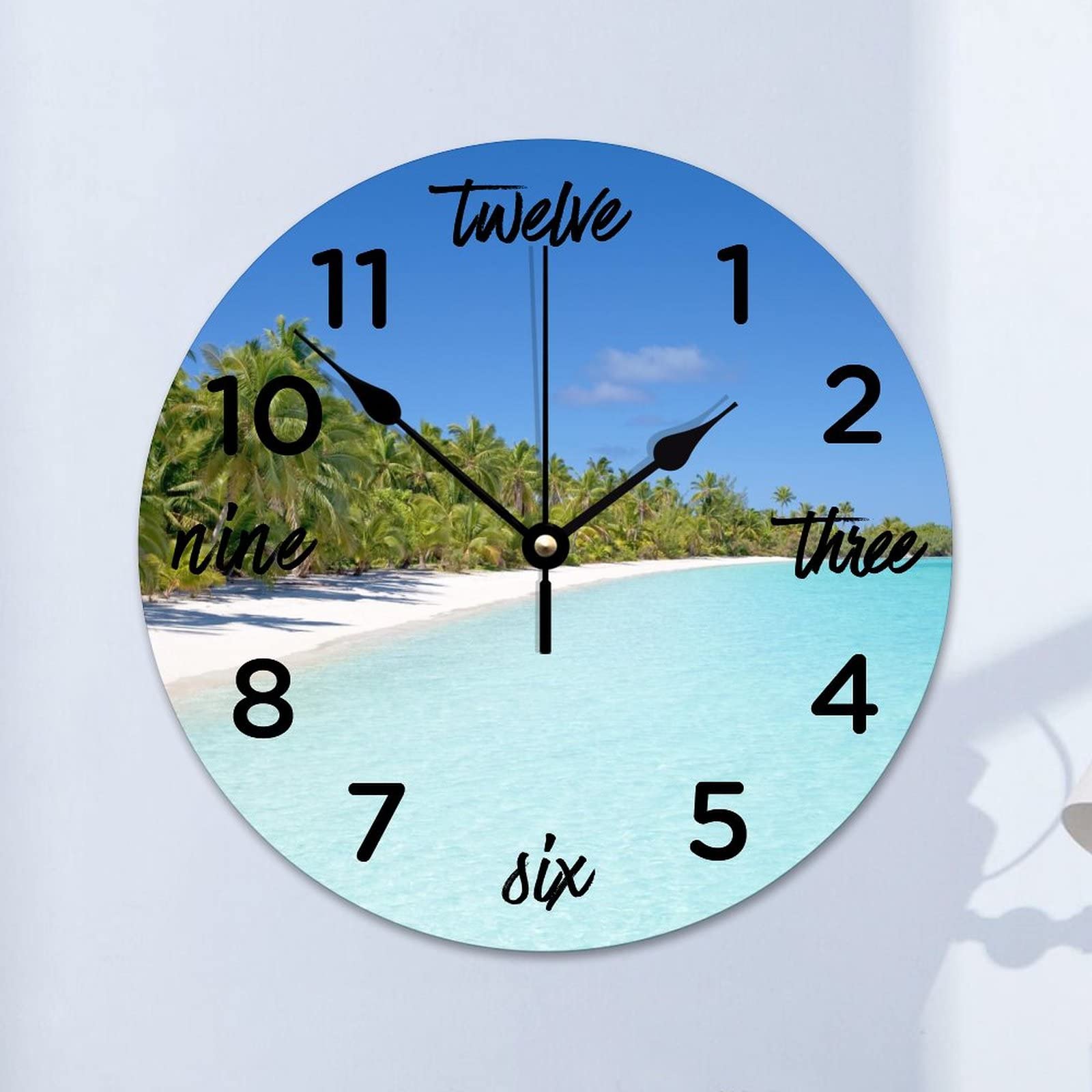 Horloge murale en bois plage océan 38 cm silencieuse pour salon
