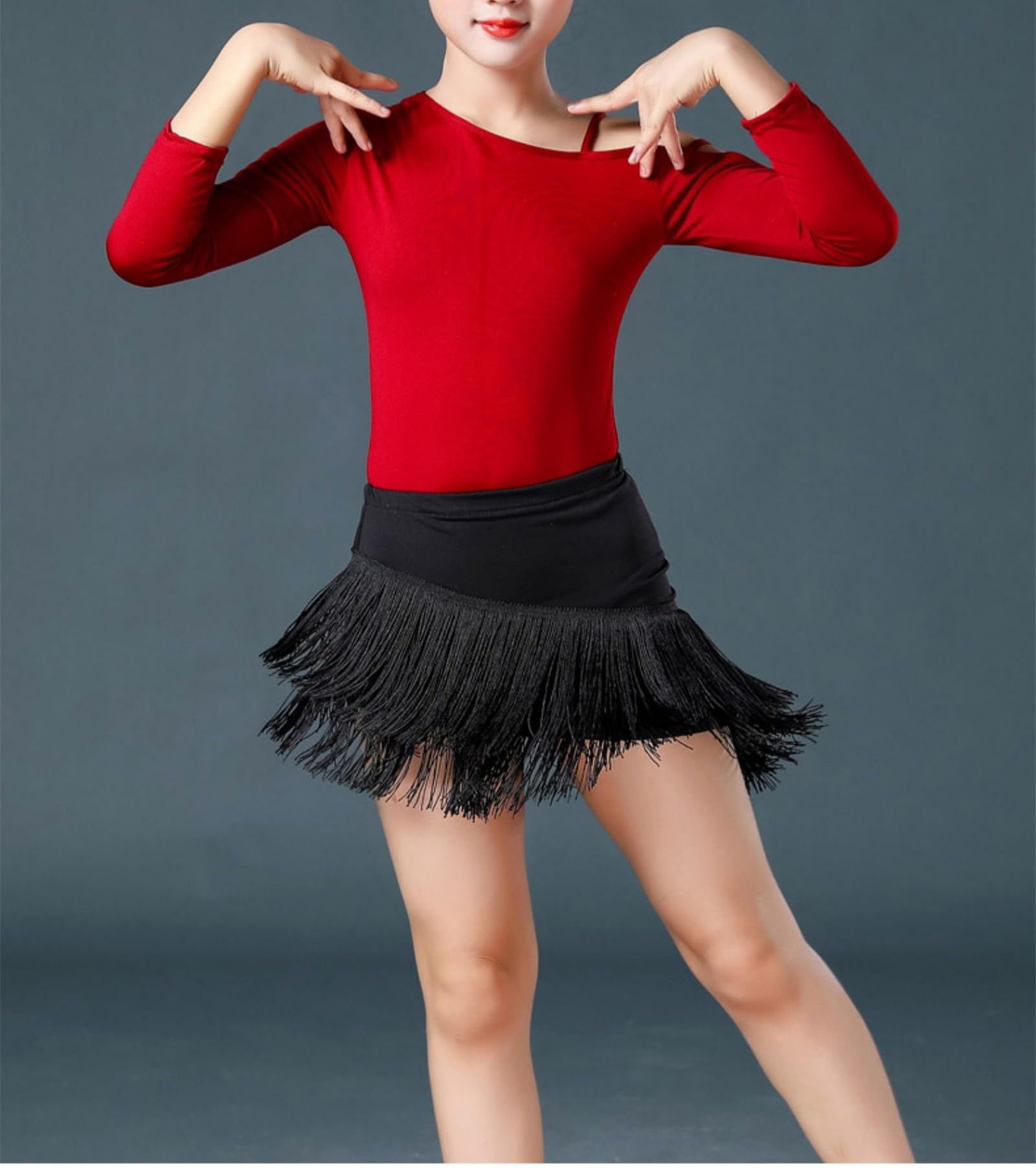 Vestito da Ballo da Sala Latino con Frange for Ragazze, Mini Gonna da Ballo for Bambini con Body in Due Pezzi, for Costume da Spettacolo Gonne da Ballo ChaCha Salsa Tango