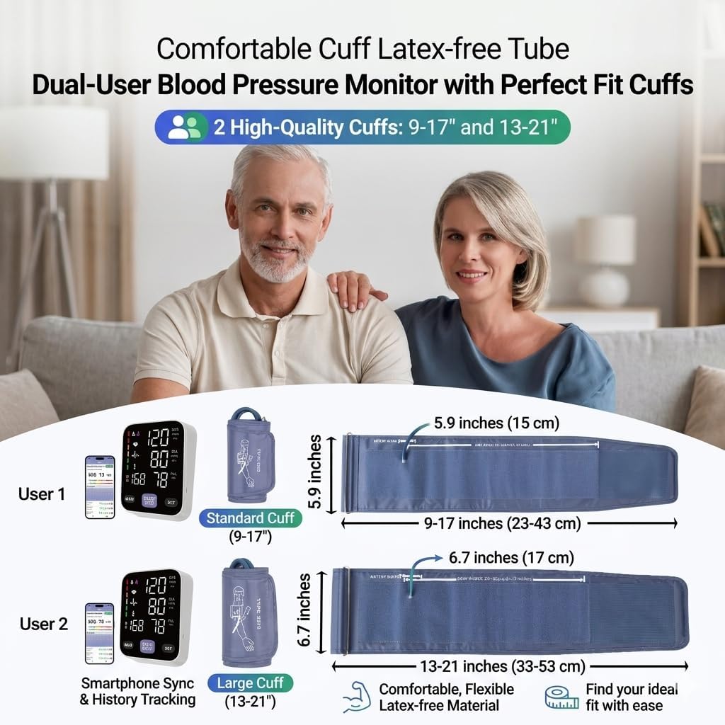 Automatic Bluetooth Blood Pressure Monitor - Home Use with 17" Large & 21" XL Extra Large Cuff, Free APP Sync Apple Health Google Fit, Large Display Smart BP Machine for Seniors