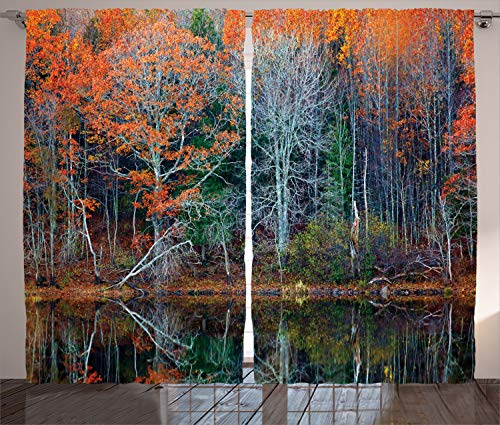 Cheapest 🛒 Ambesonne Leaves Curtains, Forest with Tree Reflections Over The Lake Rural Forest Charm Scenic Concept, Living Room Bedroom Window Drapes 2 Panel Set, 108 X 84, Brown Red Up To 40% OFF Ambesonne Leaves Curtains, Forest with Tree Reflections Over The Lake Rural Forest Charm Scenic Concept, Living Room Bedroom Window Drapes 2 Panel Set, 108 X 84, Brown Red