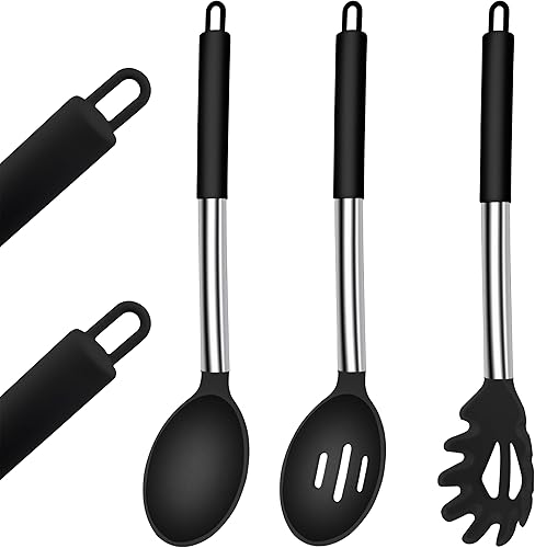 FODCOKI Juego de 3 cucharas de silicona para cocinar, cucharas de servir antiadherentes para utensilios de cocina antiadherentes, cuchara sólida