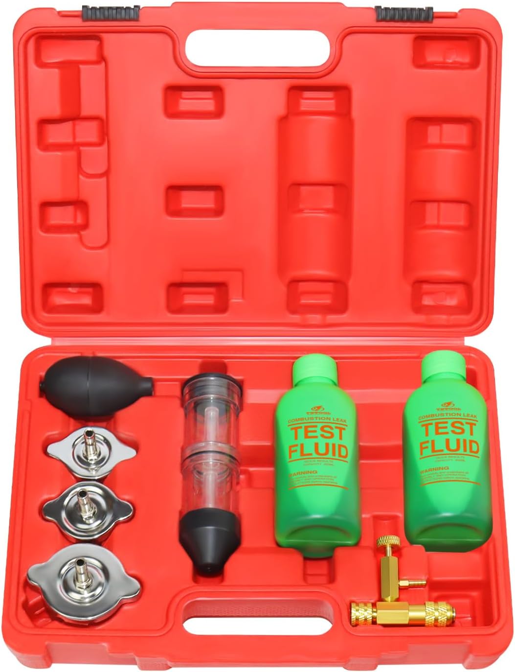 YSTOOL Combustion Leak Detector Kit with Dual-Chamber Head Gasket Leakage Tester Tool 500ML CO2 Reaction Fluid Universal and Dedicated Adapters