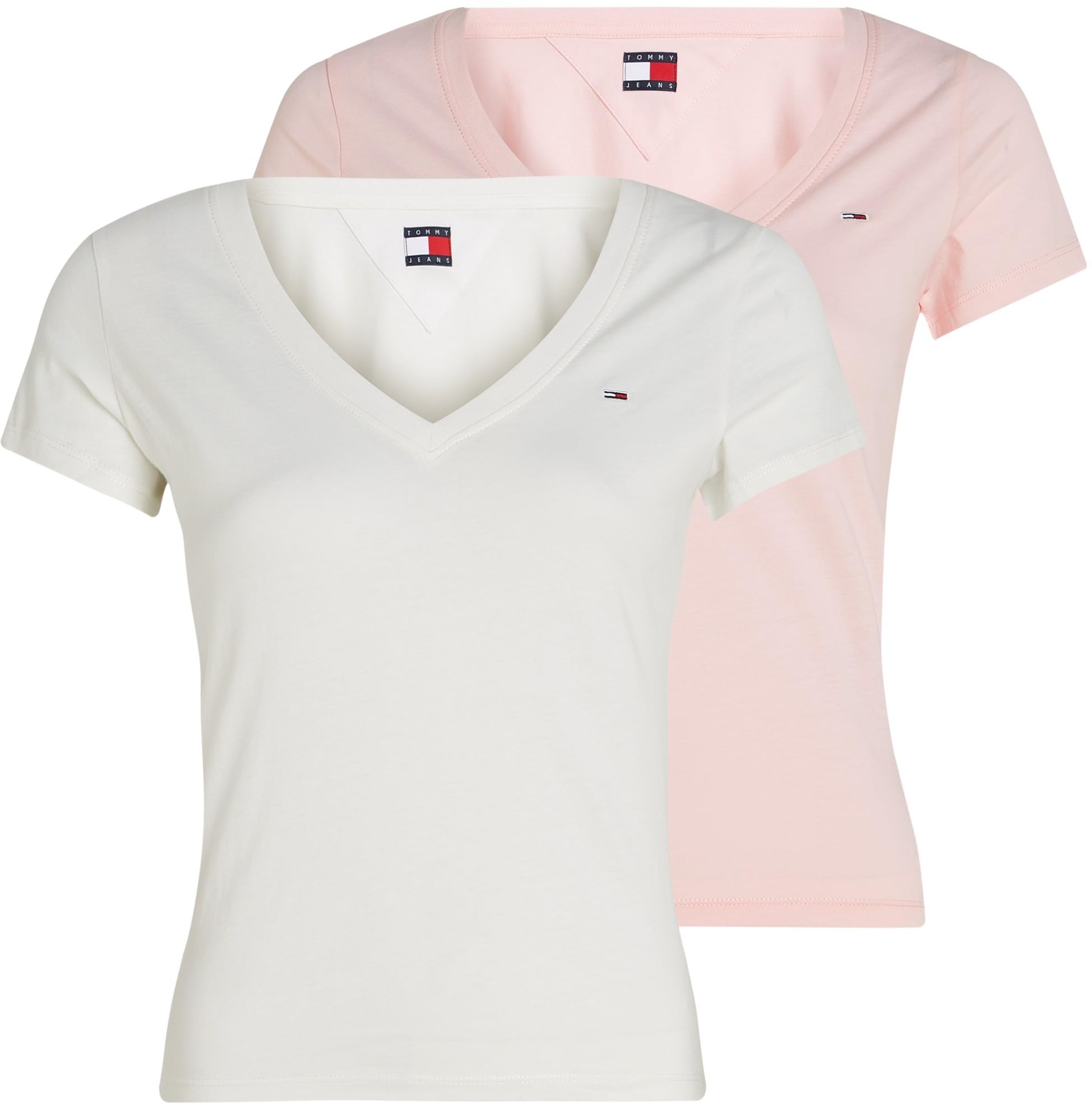 Tommy Jeans Damska koszulka TJW 2-pak dekolt w serek S/S T-Shirt, Multi, XS, Multi (Ecru/szlachetny róż), XS