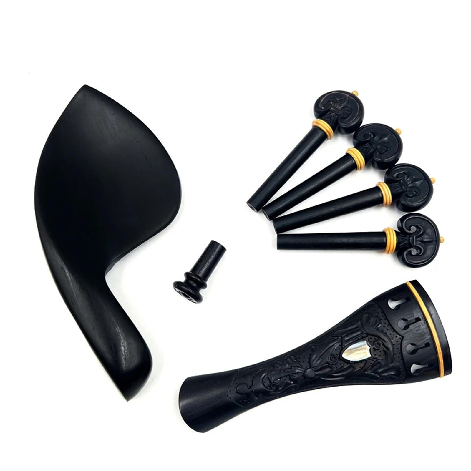 Violín 4/4 cordal de madera tallada + clavijas de afinación + clavijas + reposapiés/soporte de barbilla patrones accesorios de ébano accesorios de piezas(Ebony)