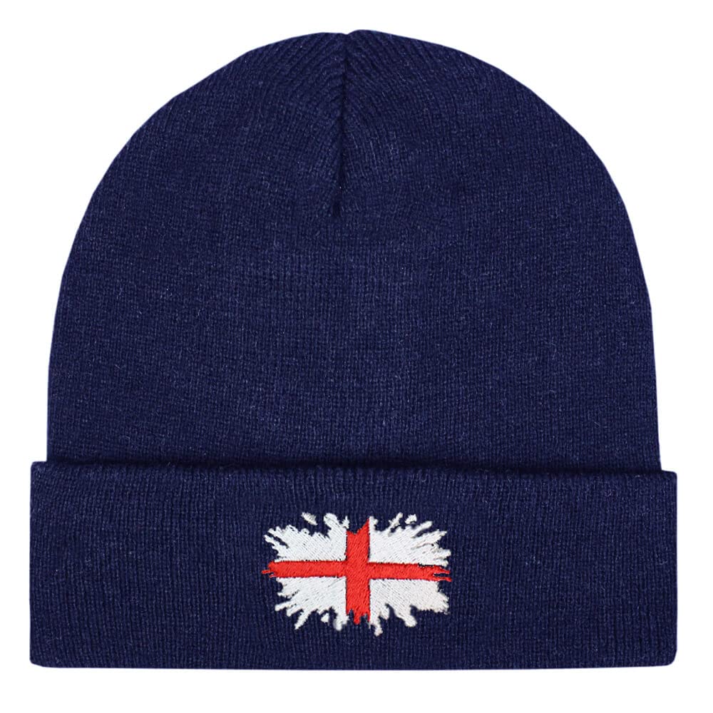 Teddyt's Men's Navy England Flag Art Thermal Knit Rib Beanie Hat (Navy)