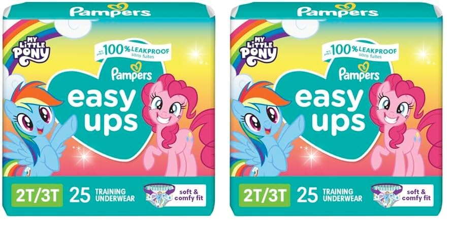 PampersEasy Ups Girls & Boys Potty Training Pants - Size 2T-3T, 25 Count, My Little Pony Training Underwear (Pack of 2)