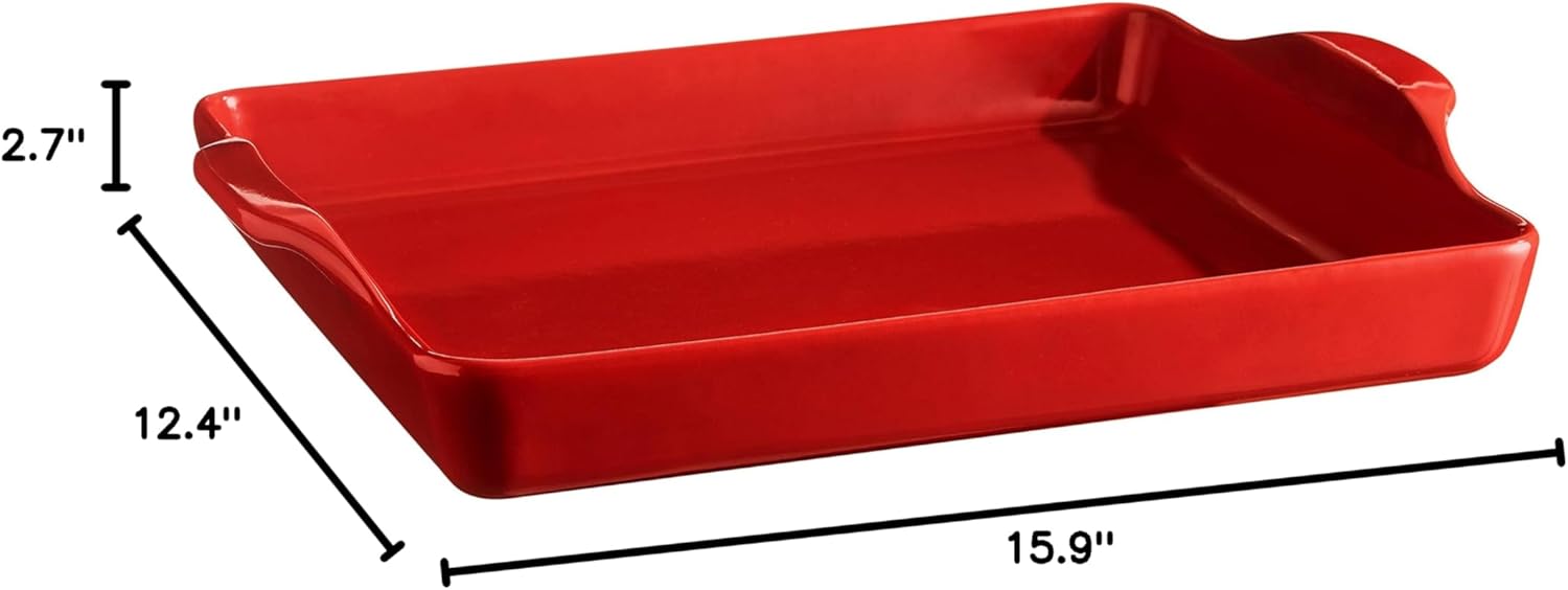 Emile Henry, Burgundy Focaccia Bread Pan/Detroit Style Pizza, 15.9 x 12.4 x 2.7in