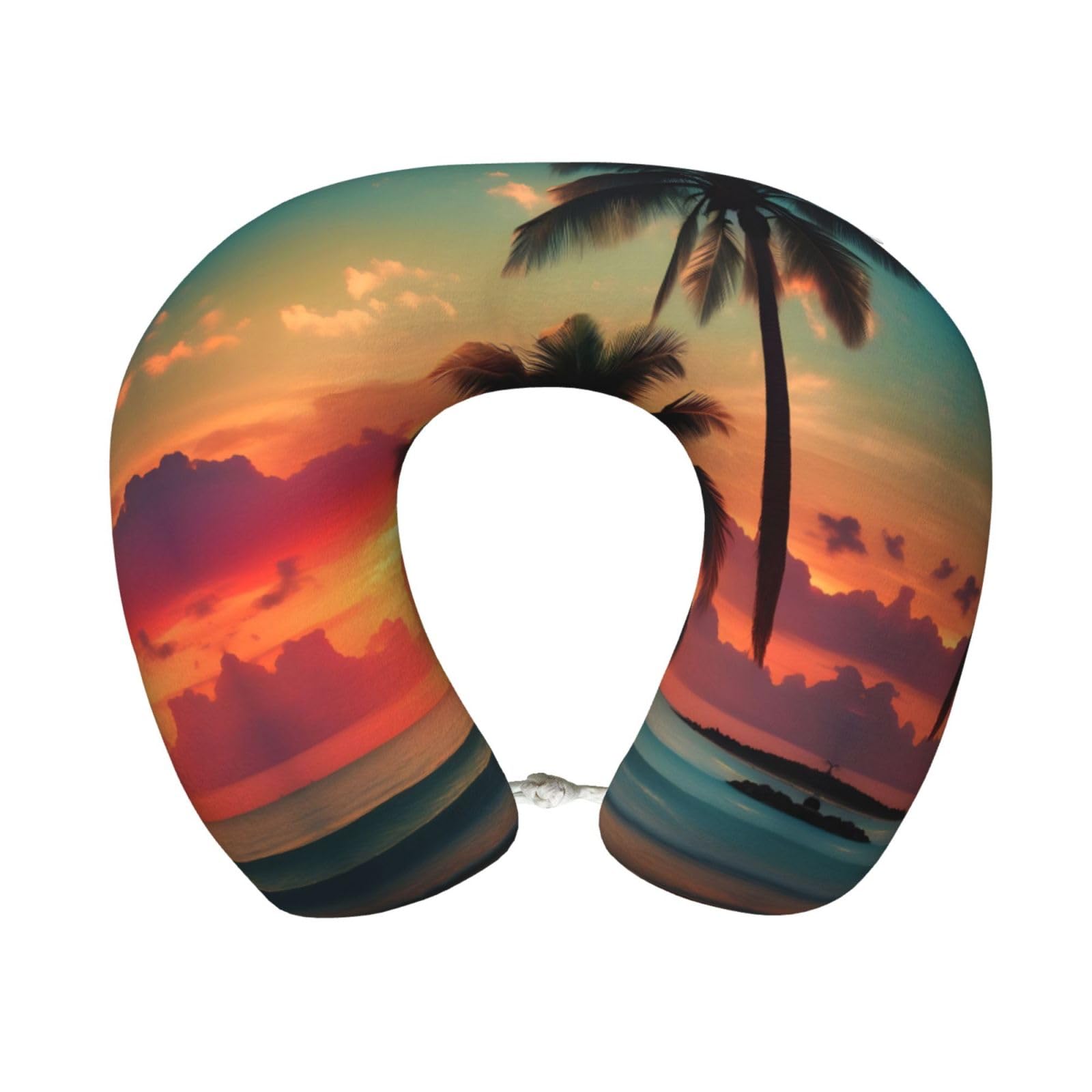 peiyeety Tropical Beach Palm Tree Print Custom U-Shaped Pillow,Memory Foam Cervical Neck Travel Pillow,for Home,Camping,Travelling