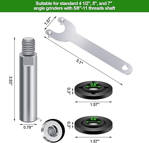 Miniatura 4 de Paquete de 5 accesorios de amoladora angular, llave inglesa de molinillo de tuerca 58-11 y 2 ejes de extensión de 3.937in, piezas de herramientas