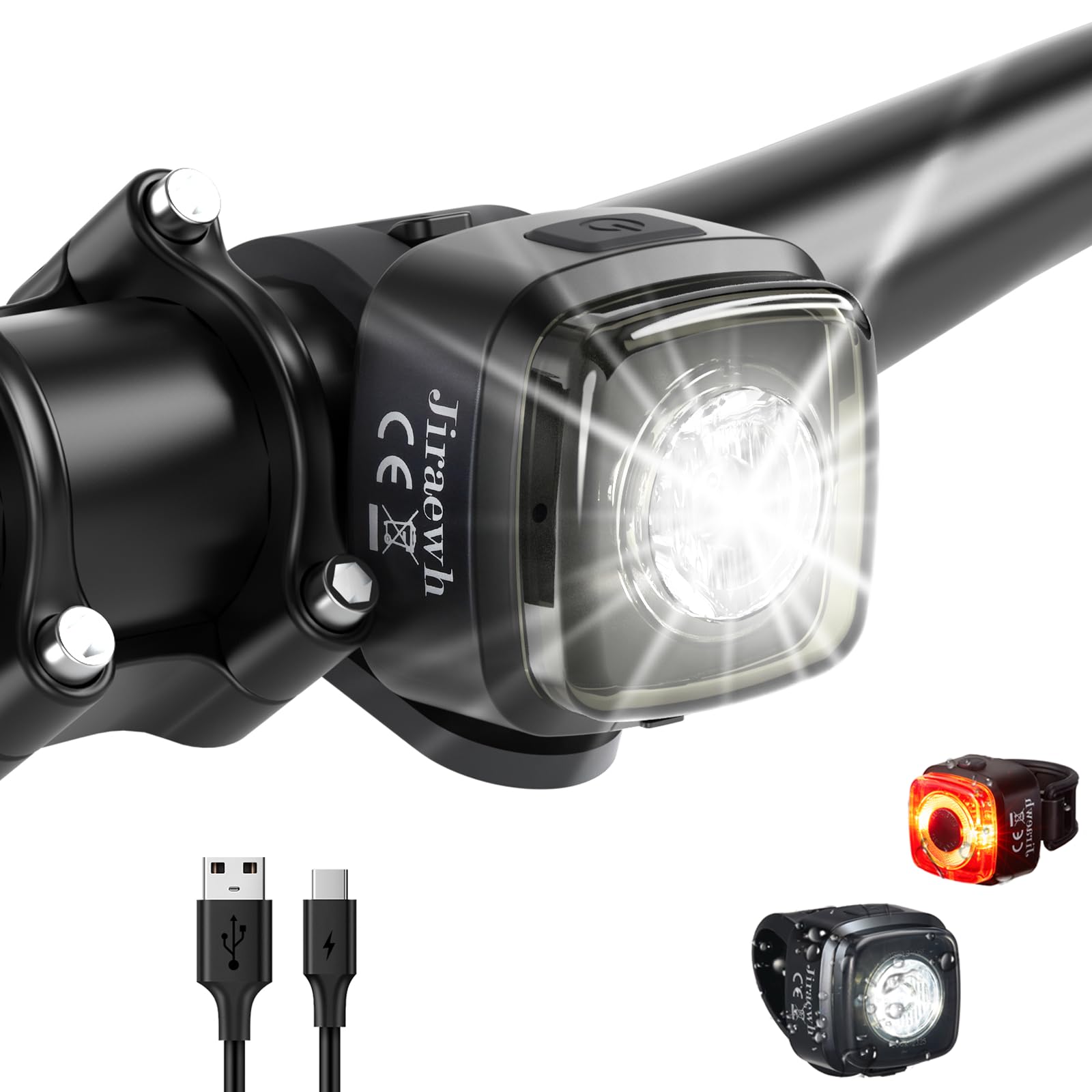 Set di luci a LED per bicicletta, omologate StVZO, 600 mAh, tipo C, ricaricabile, luce anteriore + posteriore, luce posteriore per bicicletta, luci anteriori e posteriori IPX5, impermeabile