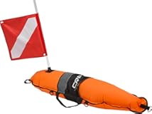 Cressi Inflatable Float Signal Board for Freediving, Scuba Diving, Dive Flag, Hi-Visibility Orange, Reflective Strip, D-Rings | Torpedo: Designed in Italy
