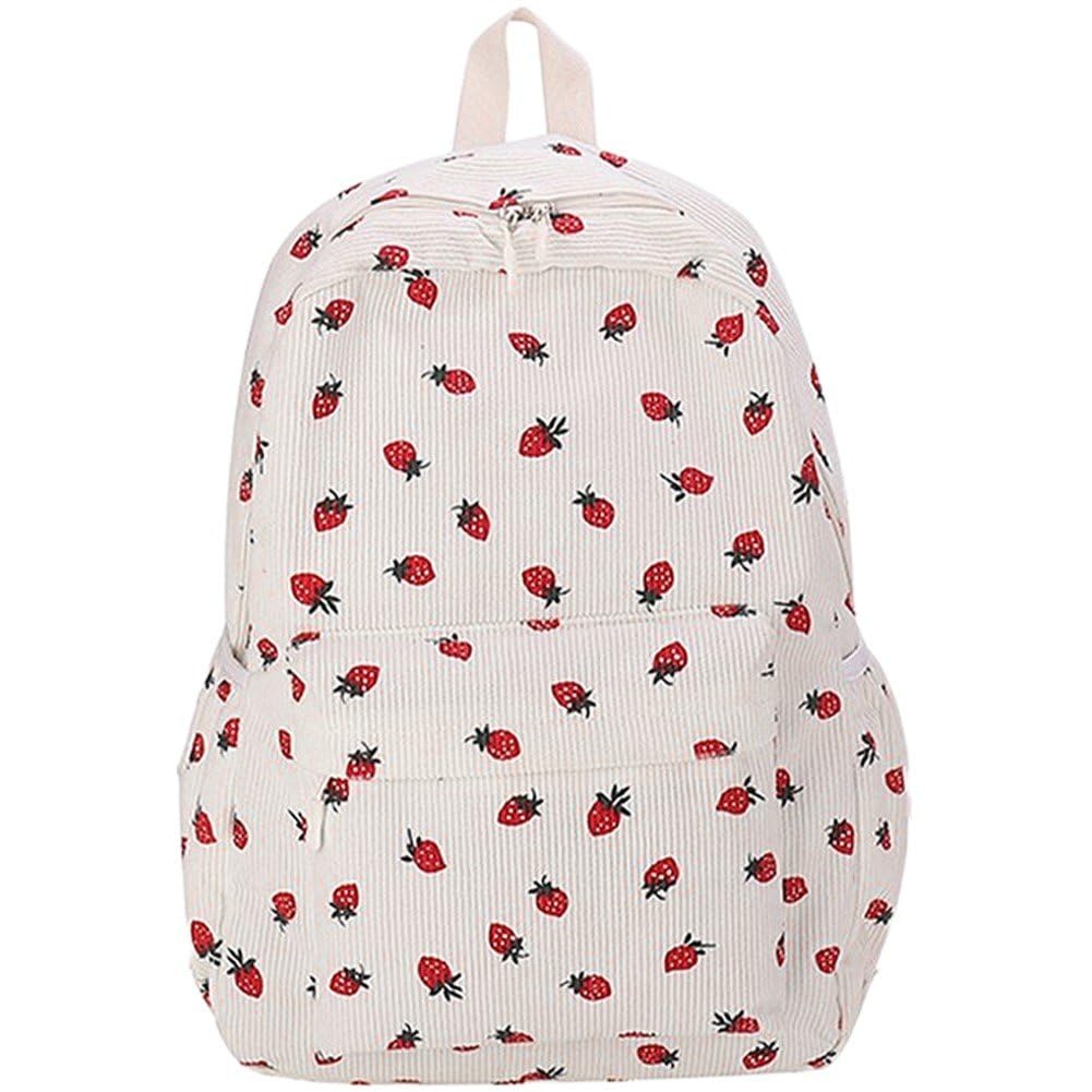 Sanfly As Shown School Backpack Corduroy Strawberry Backpack Casual Daypack With Adjustable Strap Large Capacity Rucksack Multi-Pockets Bag