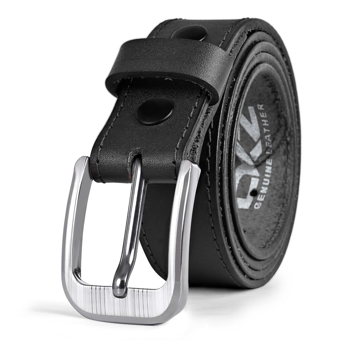 Daskz Leathers Leather Belts For Men Stitch Belt (100% GENUINE) Black/Brown waist belt Sizes 30'' to 72'' with Regular Silver Buckle perfect for Boys Gift,(bkl-08) (Black without Box, 54-56)