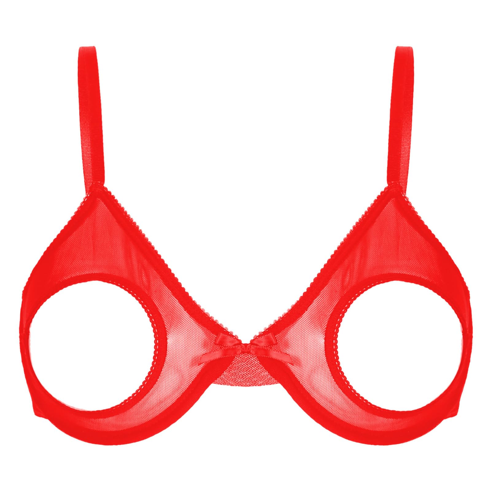 CHICTRYWomens Sheer Lace Lingerie Open Nipple Bra Bare Exposed Breast Underwire Push Up Bra Tops