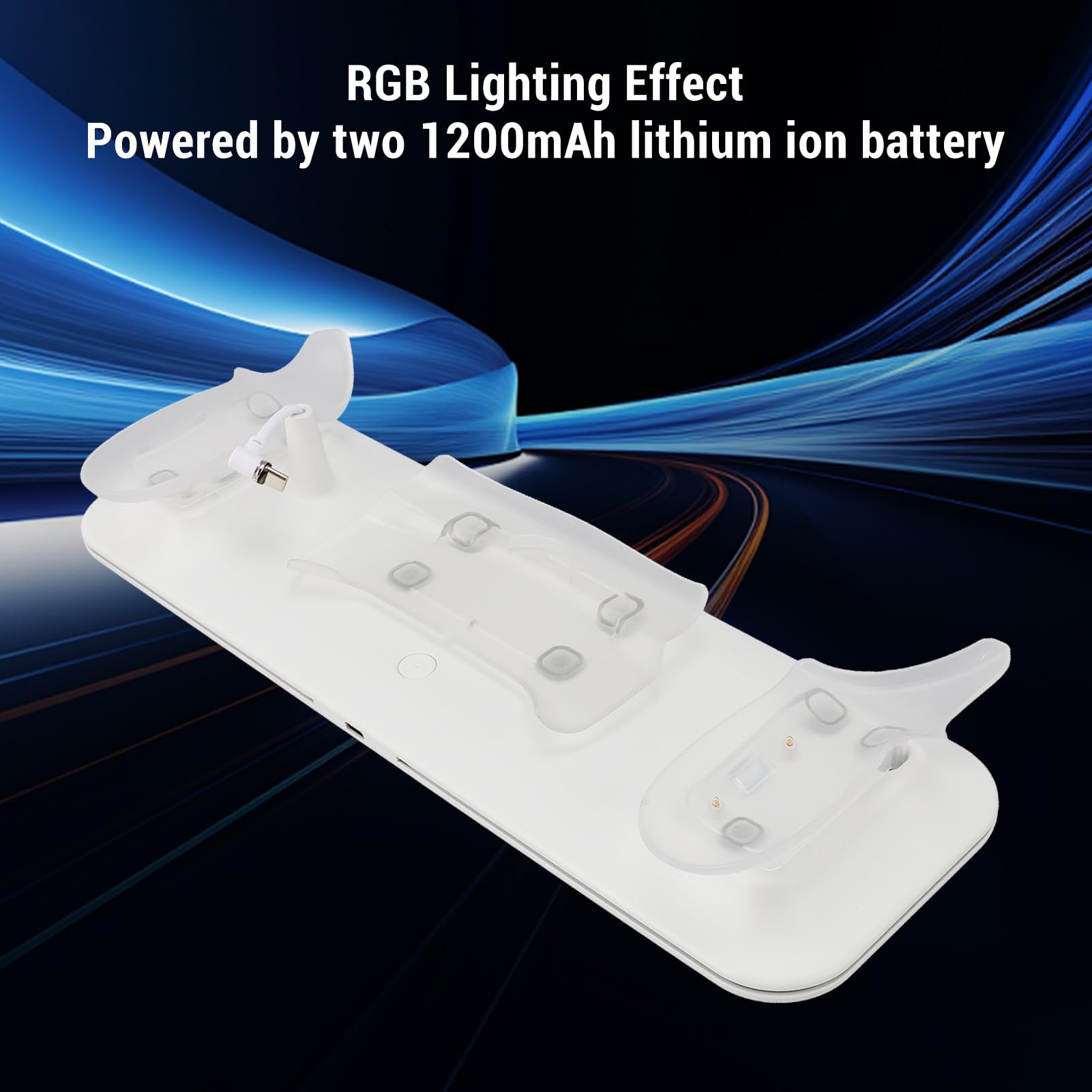 Dock di ricarica per controller visore VR, supporto magnetico per stazione di ricarica con luce RGB, caricabatterie wireless da 2,4 GHz per occhiali VR, include 2 batterie da 1200 (Bianca)
