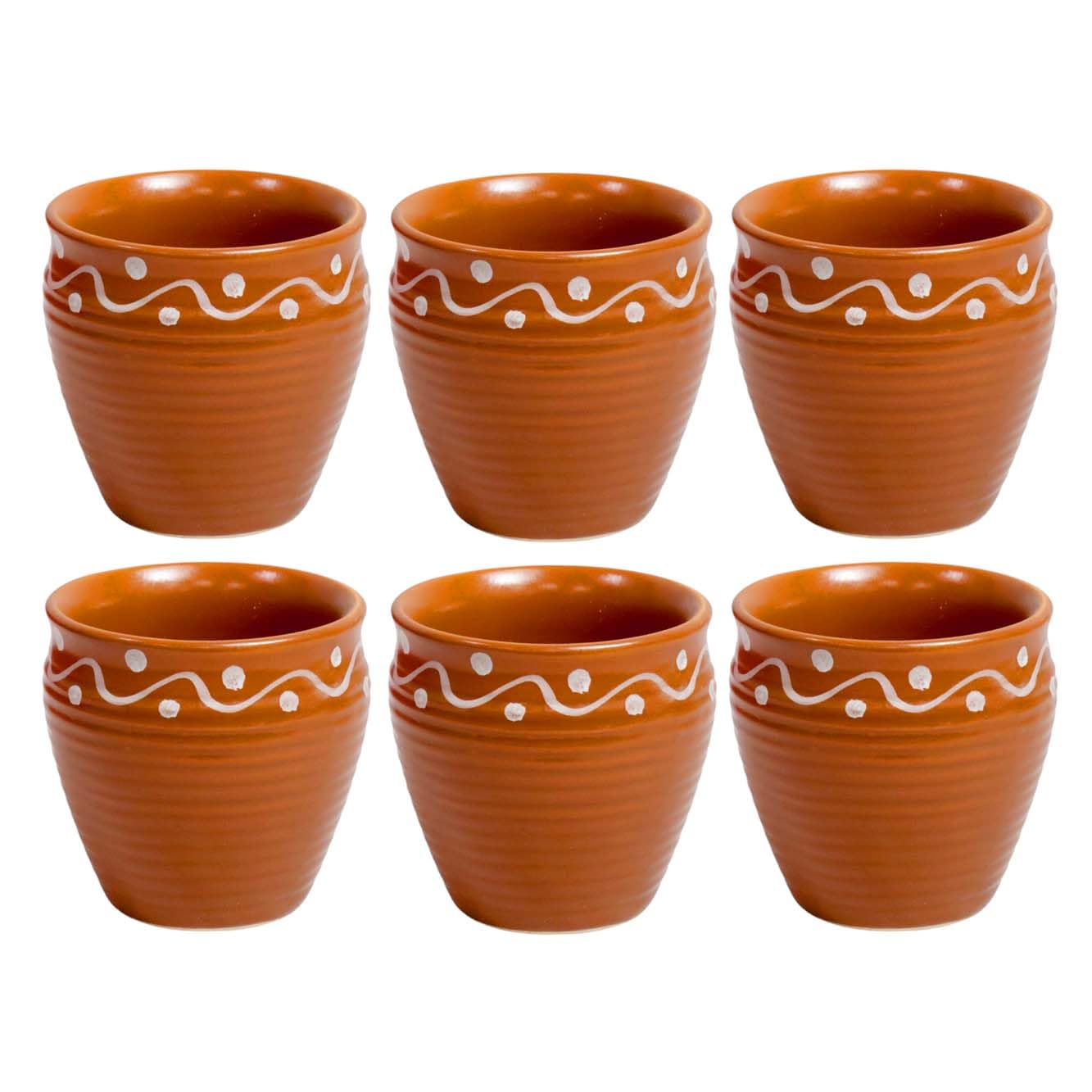 Handmade Ceramic Khullad Cup Set of 6 Pc - 200ml|Handpainted Kullar Kullad kulhad Kullad Chai/Tea Cups Milk Coffee Mugs Microwave & Dishwasher Safe Kitchen Dining Set Return Gift Set-image-16