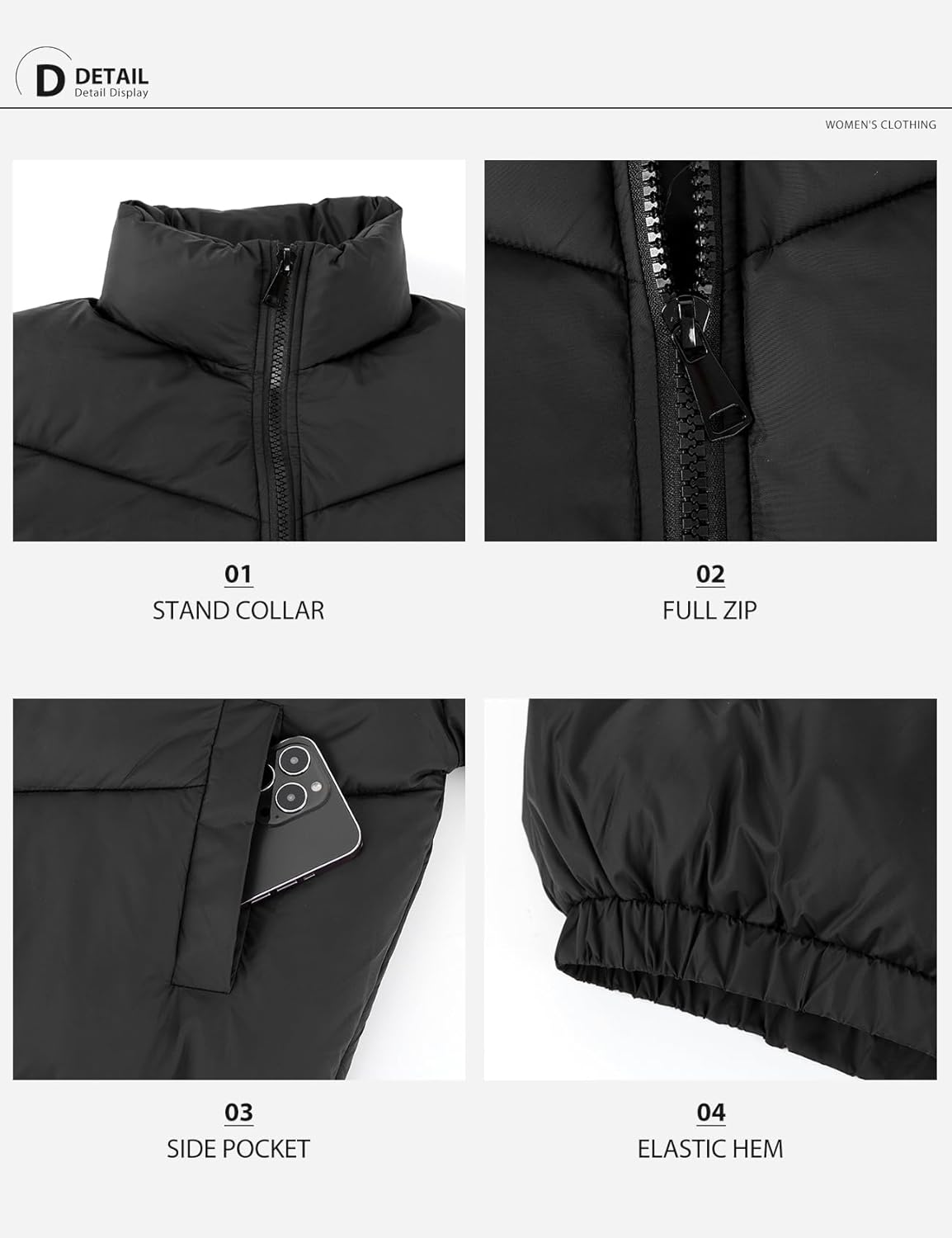 Wyeysyt Womens Cropped Puffer Jacket Quilted Winter Warm Jackets Stand Collar Short Padded Coat - Image 5