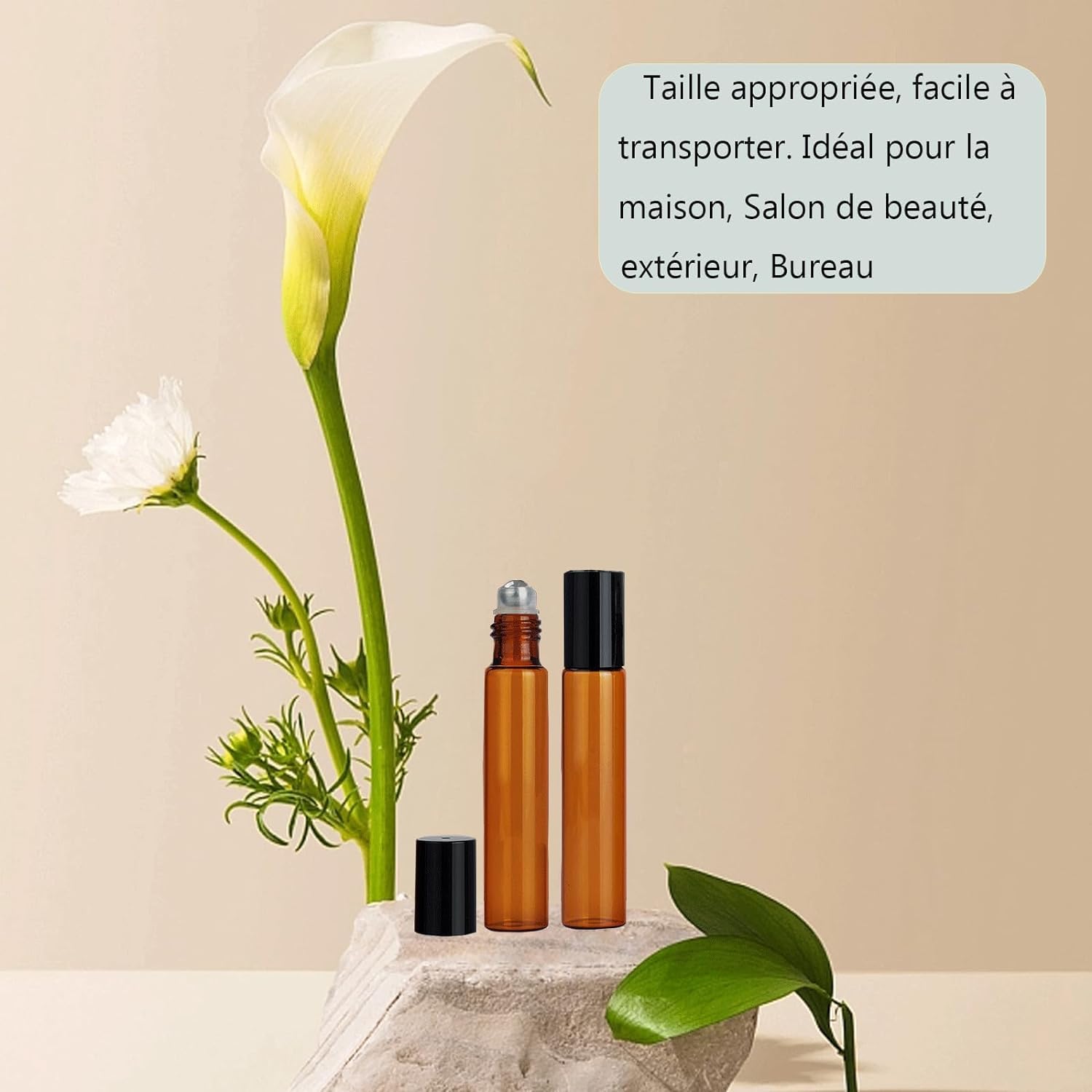 Bouteille Roll On en Verre 10 ml, 24PCS Roll On Huile Essentielle Vide Bouteil Brun Verre Flacon Roller Rechargeable, Avec Bille en Acier Inoxydable pour Parfums, Aromathérapie, Massage, Voyage