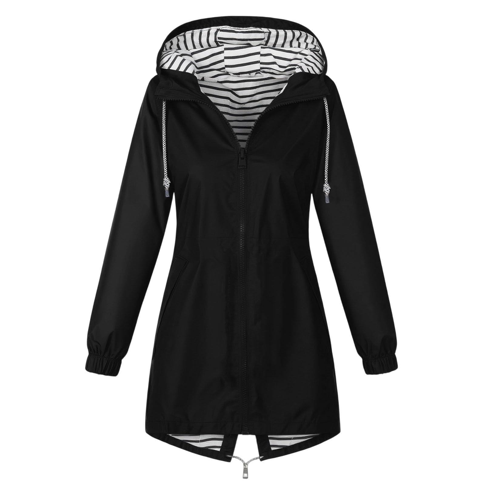 Veste Imperméable Femme Mi-Longues Manteau De Pluie Travail Manteaux À Capuche Veste Mi Saison Avec Poches