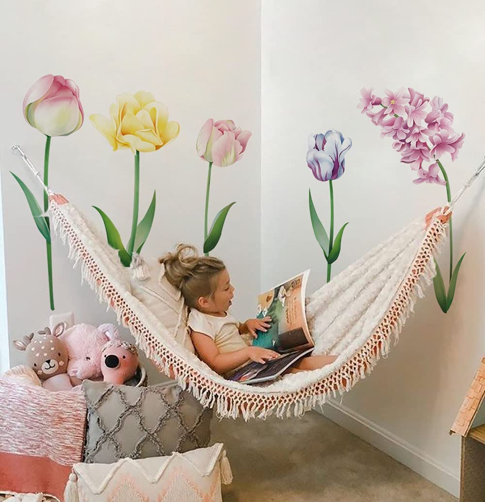Runtoo Calcomanías de pared de flores grandes, tulipán, decoración del hogar