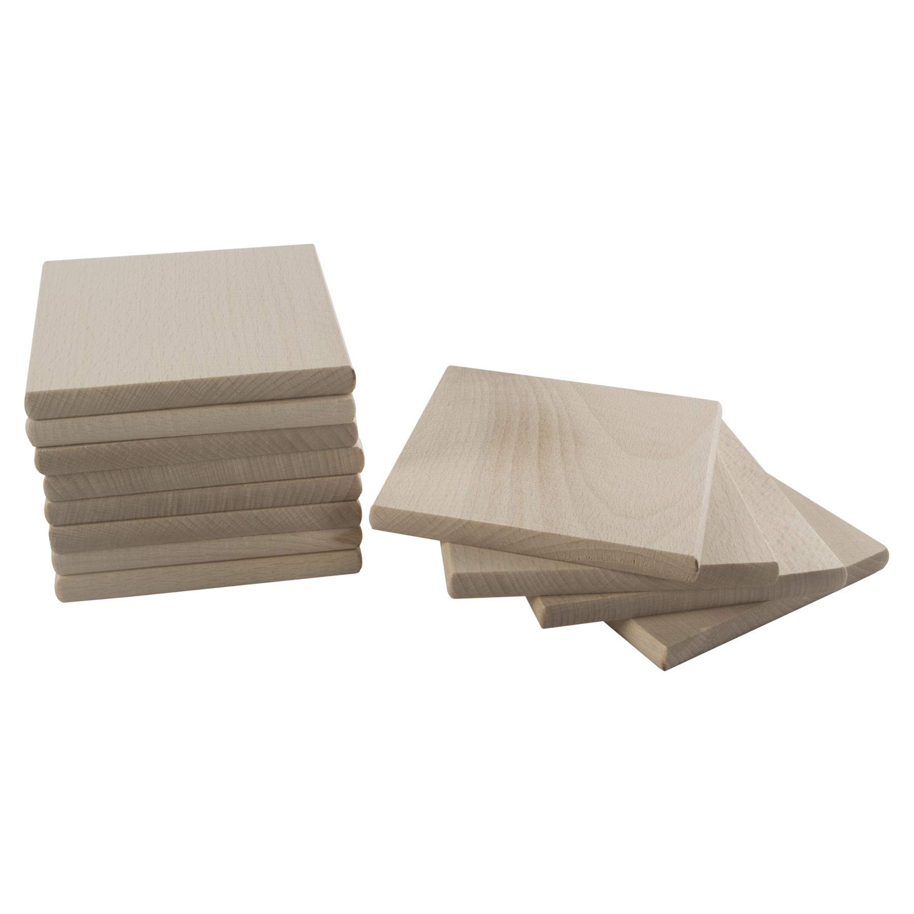 WooDeeDoo (12 Pcs. Square 9 cm Wooden Drink Coasters | Decorative Beechwood Natural Unfinished Wood Blanks Tea Coffee Table Cup Mat Slices Shapes | 8 mm Thick