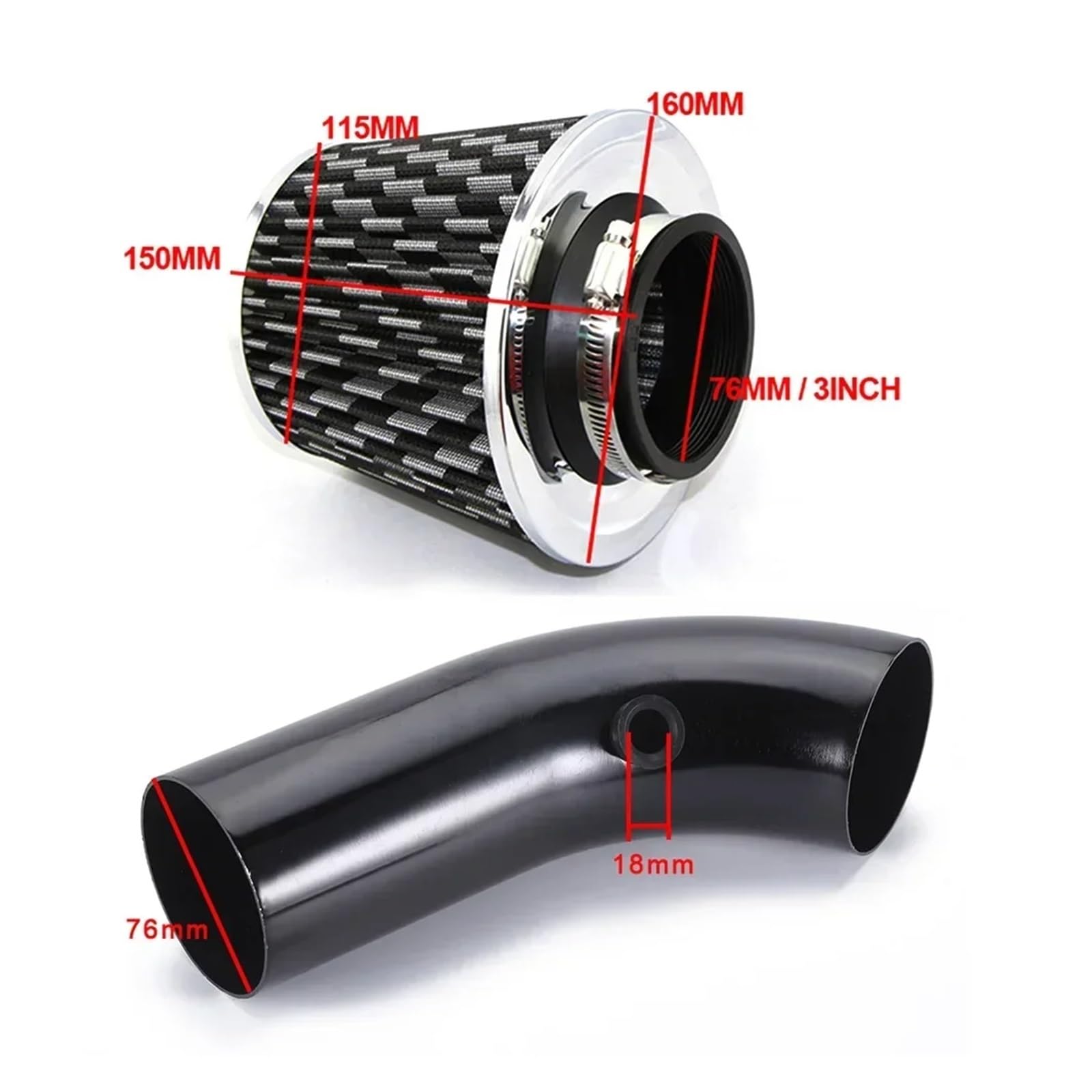 Filtro De Aire Universal Modificado Alto Flujo para Coche, Filtro con Cabeza Seta, Kit Tubo Entrada Frío Invierno Reacondicionado 76mm Filtros Auto