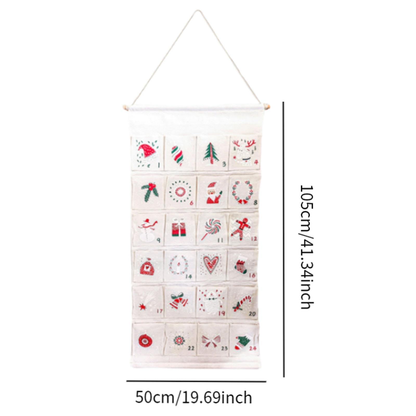 Calendario Dell'Avvento di Natale con 24 Tasche, Pratico Calendario Natalizio Da Appendere.