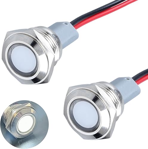 Miniatura 8 de 2 luces indicadoras LED de 0.866 in (78 pulgadas), 110-220VCA 20mA ahorro de energía de metal impermeable IP67 lámpara piloto LED cabeza plana con