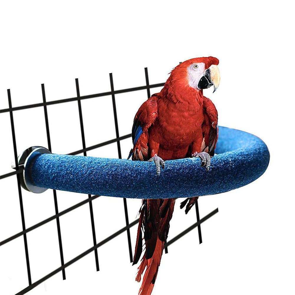 TeTupGa U Shape Parrot Perch Stand Pet Toy Bird Platform Sand Paw Grinding Clean Stick Cage Exercise Conure Budgie Cockatiel Accessories (Blue Small)