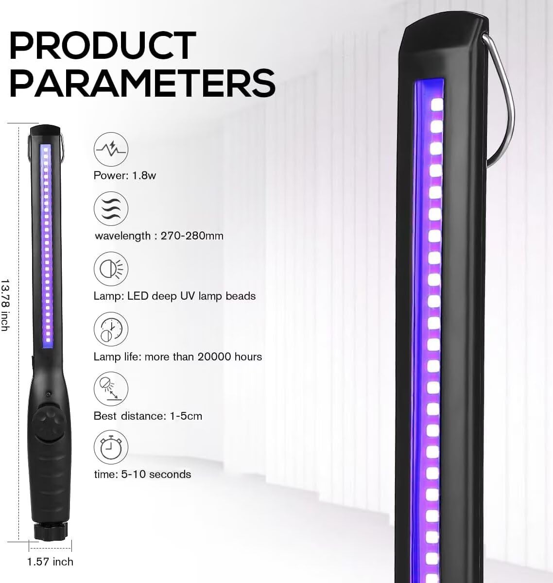 ZKX UV Desinfektions lampe Tragbar - UVC-Lampe mit USB-C Ladung, Keimtötende Lampe Haushalt, Hotel, Auto & Reise