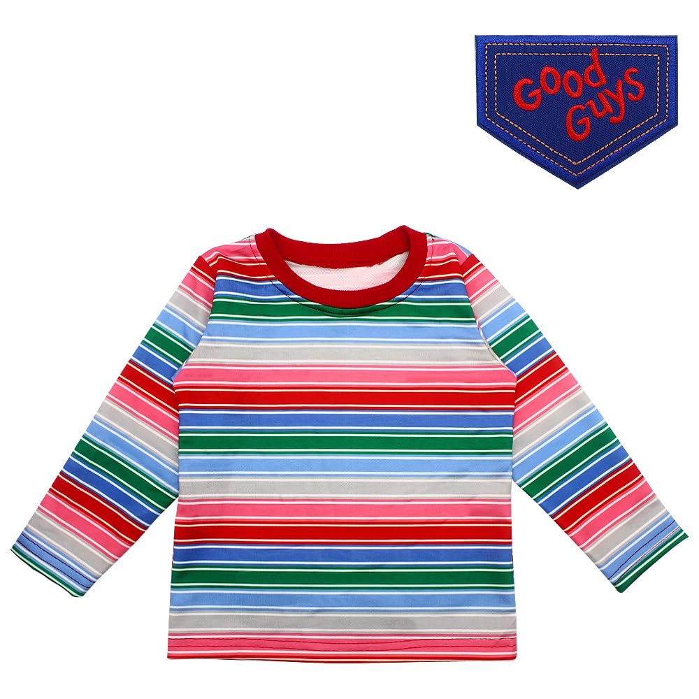 Costume for Kids Stripe Shirt & Good Guys Patch Set Baby Boys Girls T-Shirts Cosplay Halloween Party Favors Gifts