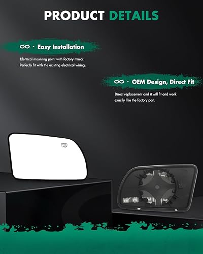 Miniatura 4 de SCITOO Espejo retrovisor lateral de vidrio para pasajero derecho para 2008-2013 para Nissan ALTIMA sin calefacción, cromo convexo, reemplazo de