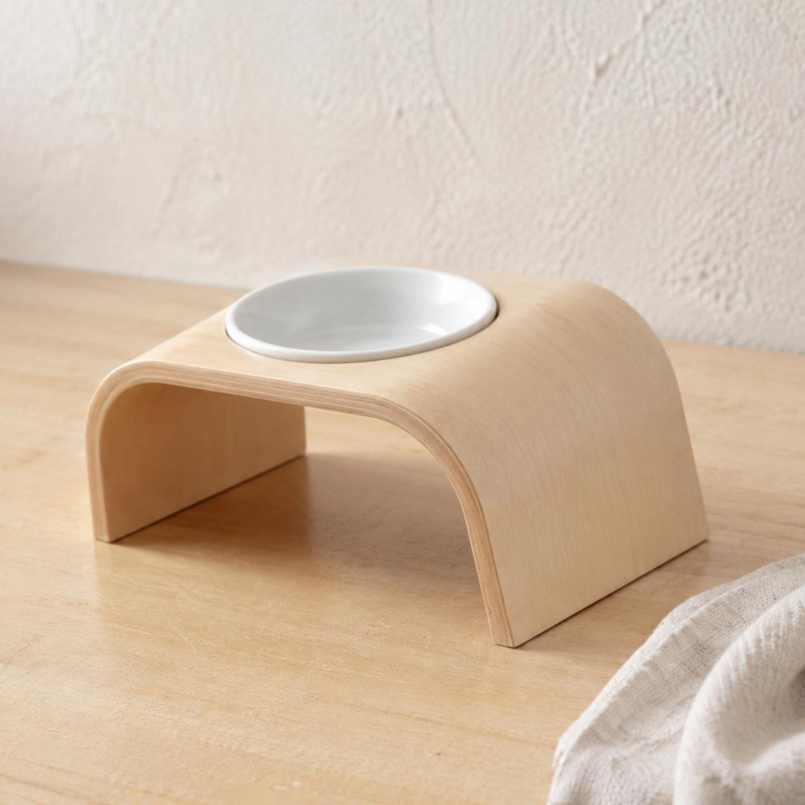 Baoblaze Comedero para Mascotas Cuenco Soporte Tazón Plato Alimentador Material Madera y Cerámica con Inclinados Antideslizantes Adecuado para Gatos y Perros, Soporte De Un Solo Tazón