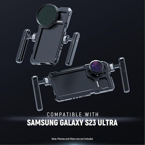 Miniatura 2 de NEEWER Galaxy S23 Ultra - Soporte de video para teléfono con asas laterales dobles, adaptador de filtro roscado de 2.638 in, placas traseras de