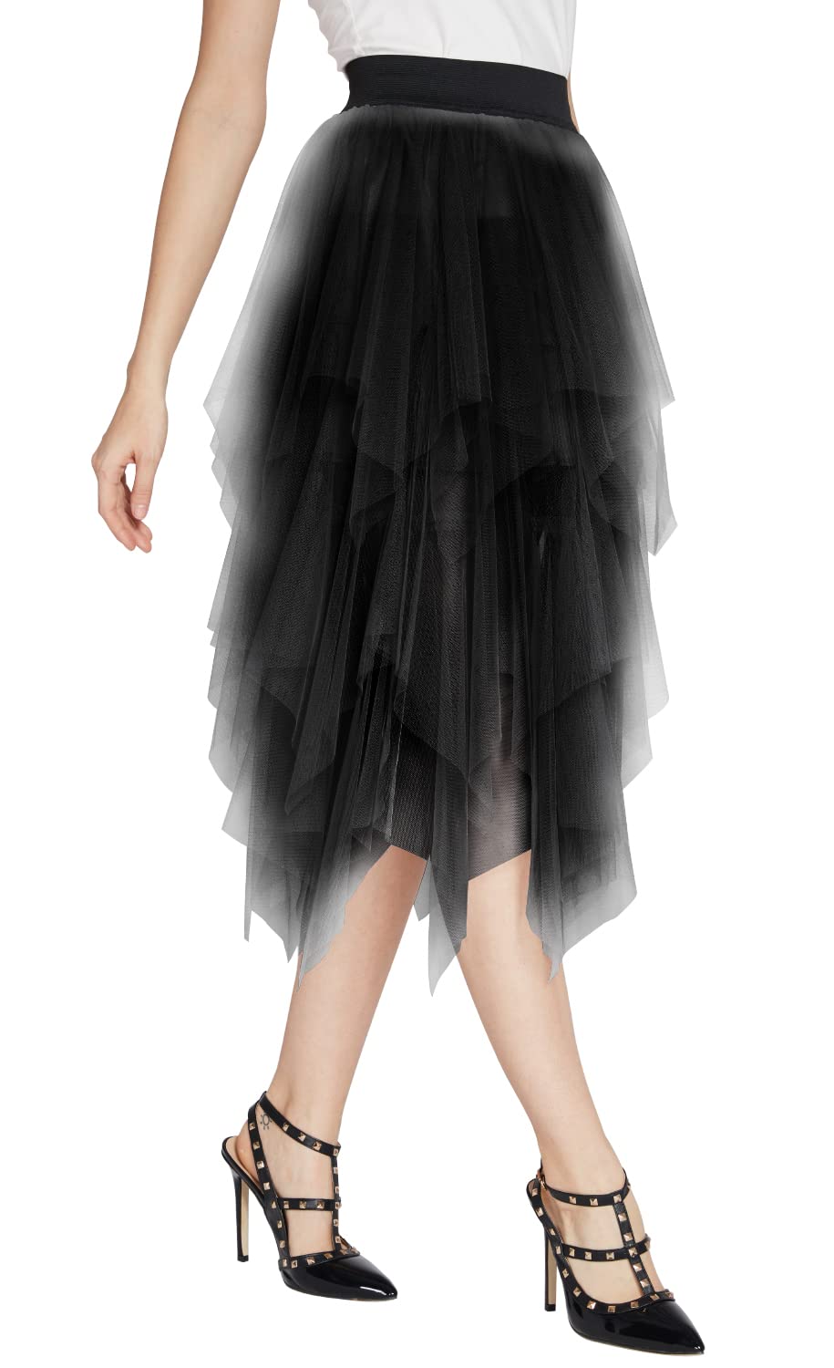 EXCHIC Jupe en Tulle élégante en Maille pour Femme - Noir - Taille S