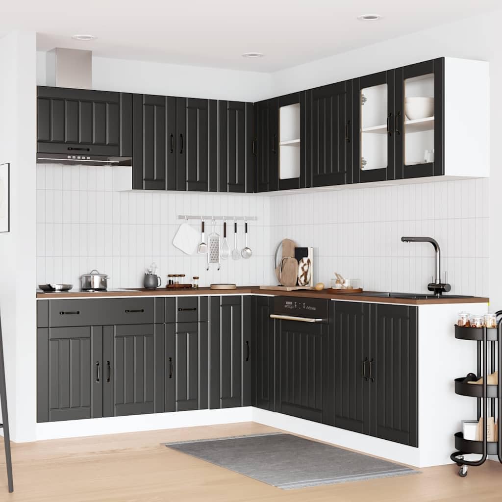 Ensemble de 11 meubles de cuisine Lucca en bois noir avec aménagement de cuisine et modules de cuisine pour un espace de rangement optimisé