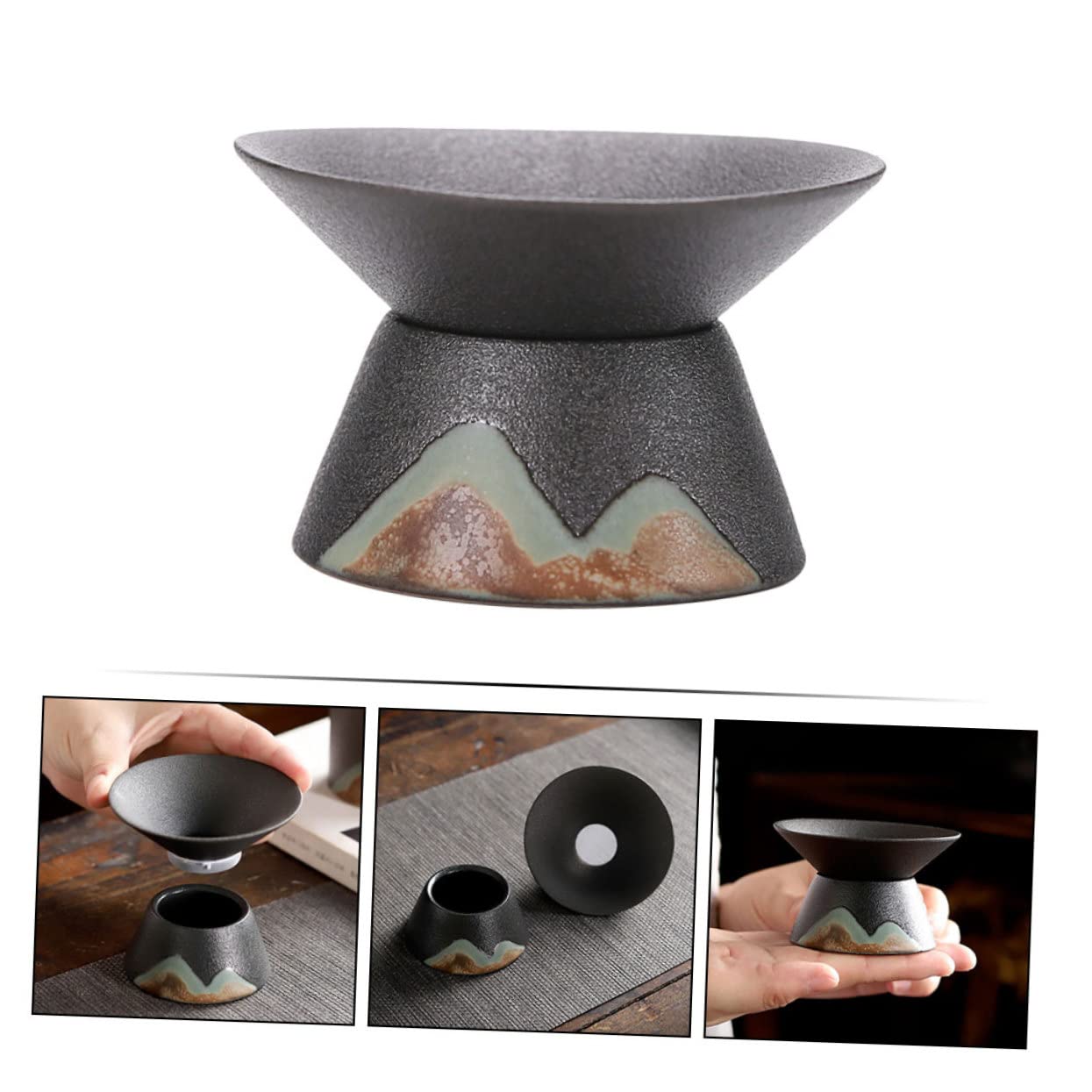 SOIMISS 3 Piezas Filtro De Té Colador De Té Platillo Embudo Taza De Colador De Té Filtros Infusor De Té Taza Para Té Infusores De Té De Hojas Sueltas Descafeinado Neto Gres Black Cerámica